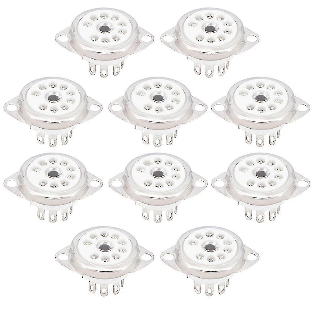 10pcs Ceramic B9a Silver-plated 9pin Vacuum Tube Socket Panel Chassis Mount For Ecc81 Ecc82 Ecc83 E