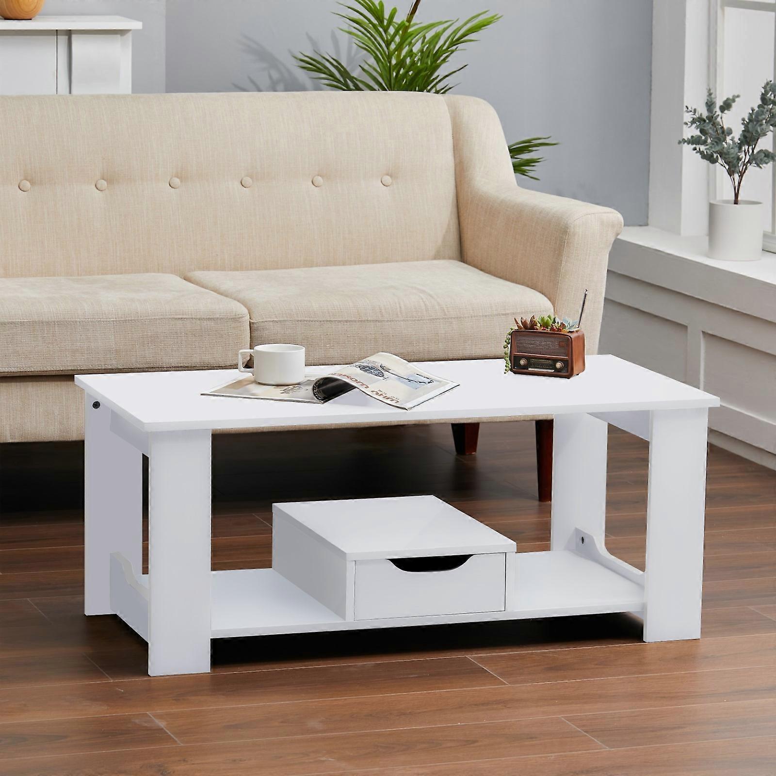 Coffee Table with Drawer 100cm White