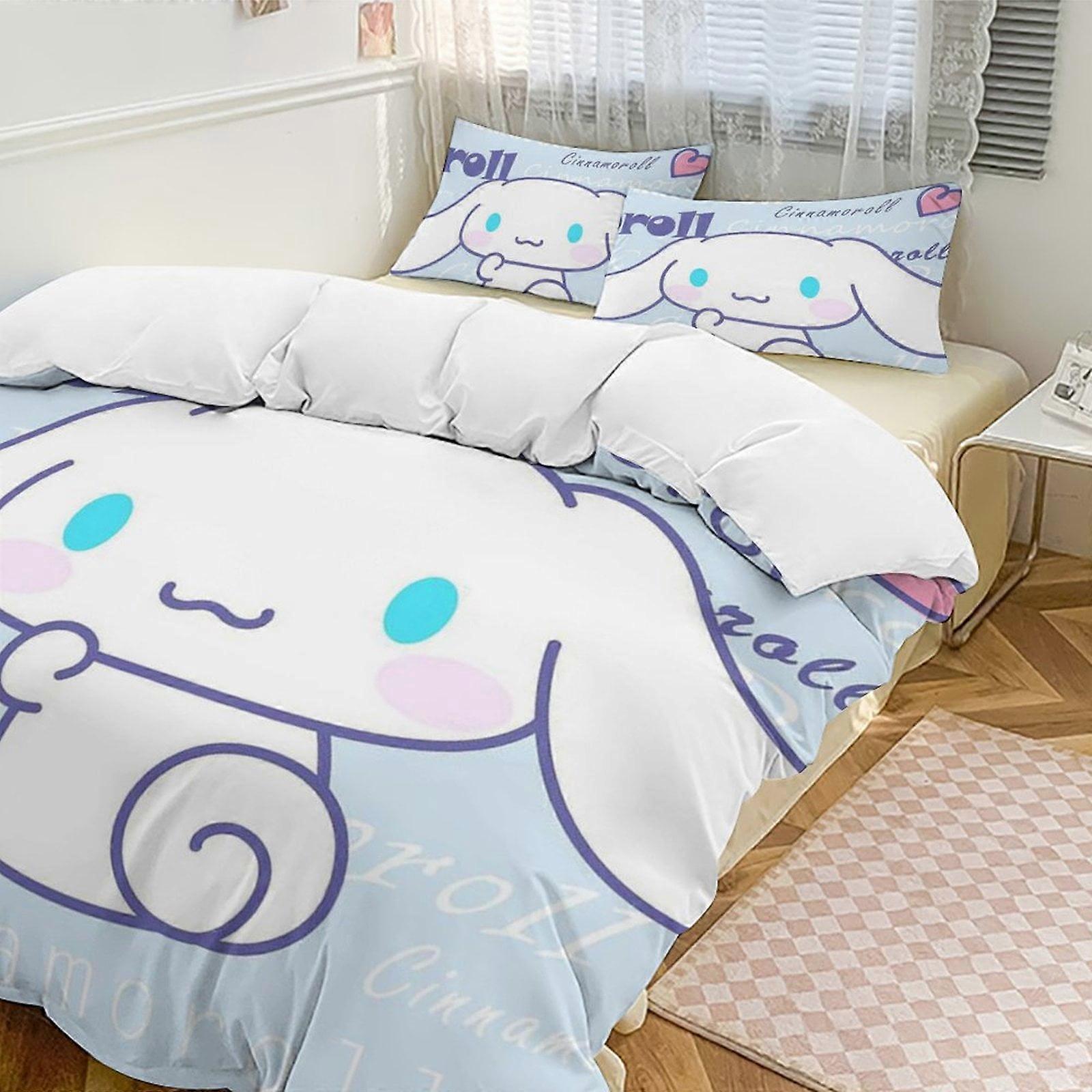 v47 Cinnamoroll 3-Piece Twin Bed Set - Includes 1 Single Comforter And 2 Pillowcases Bedding - Fade Resistant Microfiber - Cinnamoroll io47