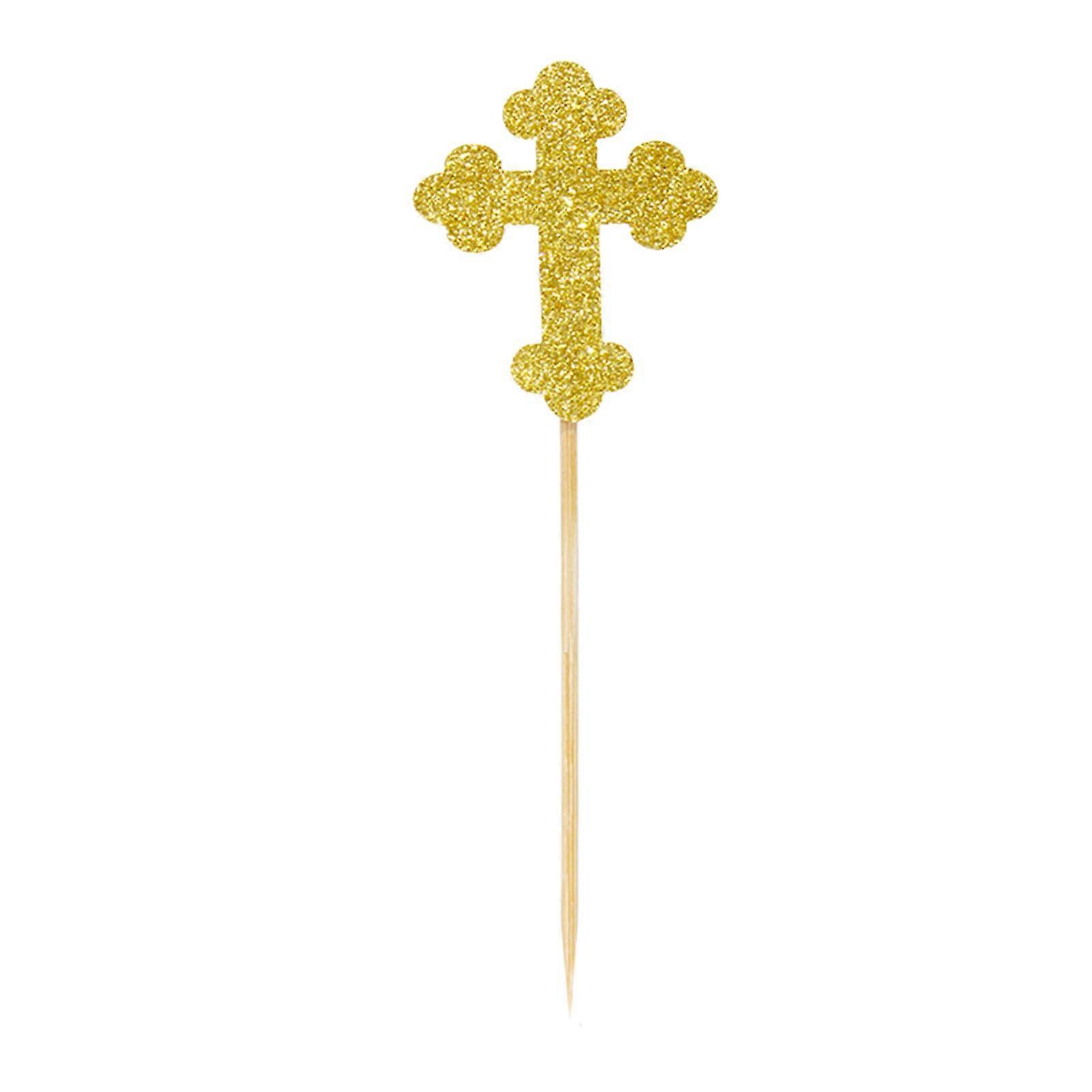 Golden Cross Cake Toppers Glittering Cupcake Decorations for Birthday Parties
