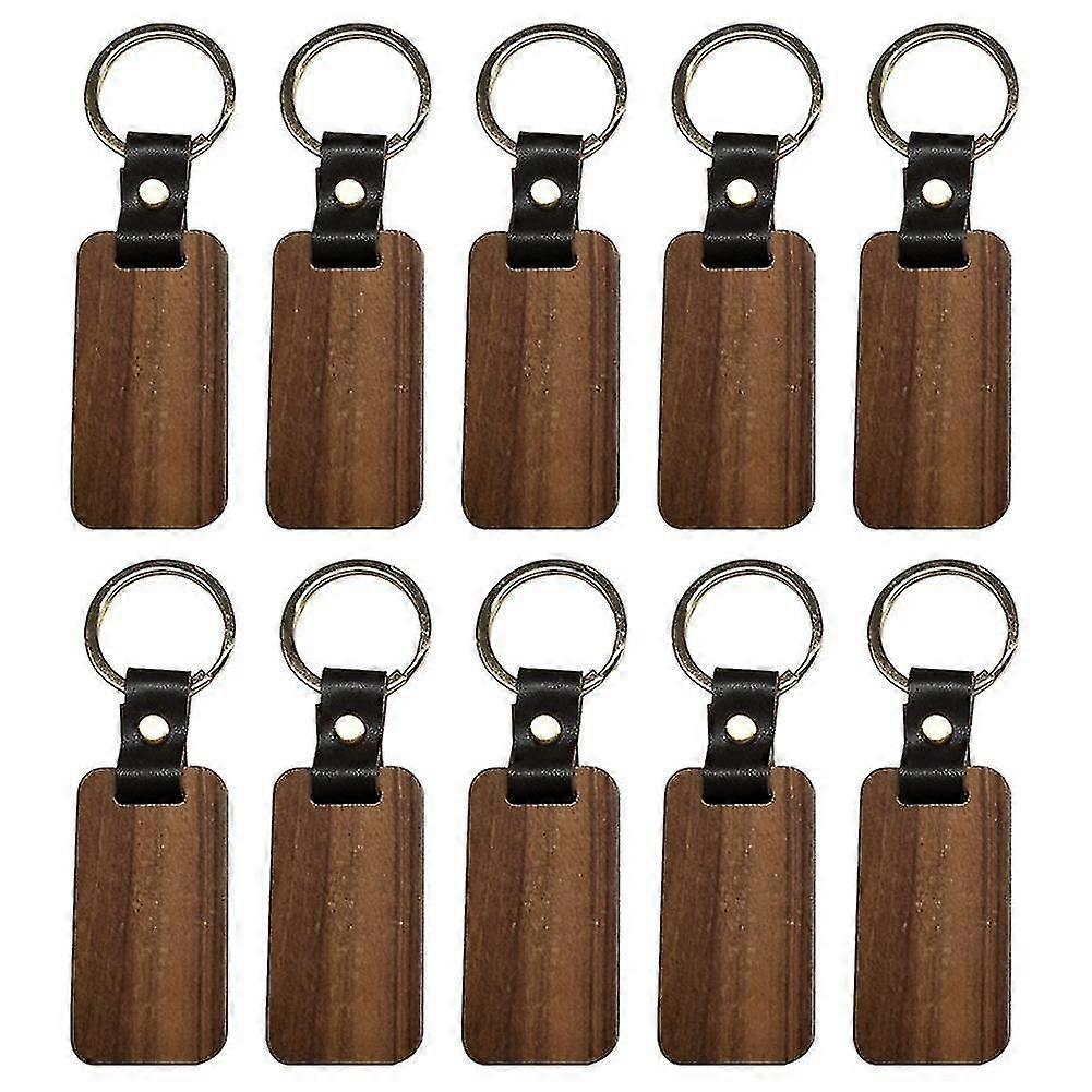 10pcs Wooden Keychain Rectangular Collectible Key Ring Car Bag