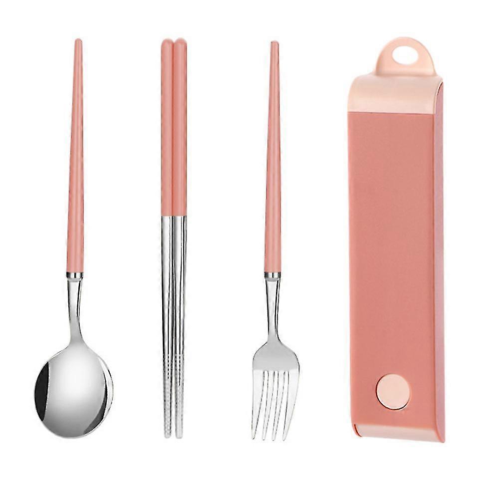 Reusable Travel Stainless Steel Utensils Set With Case, Portable Silverware Lunch Box For Camping And Office,pink