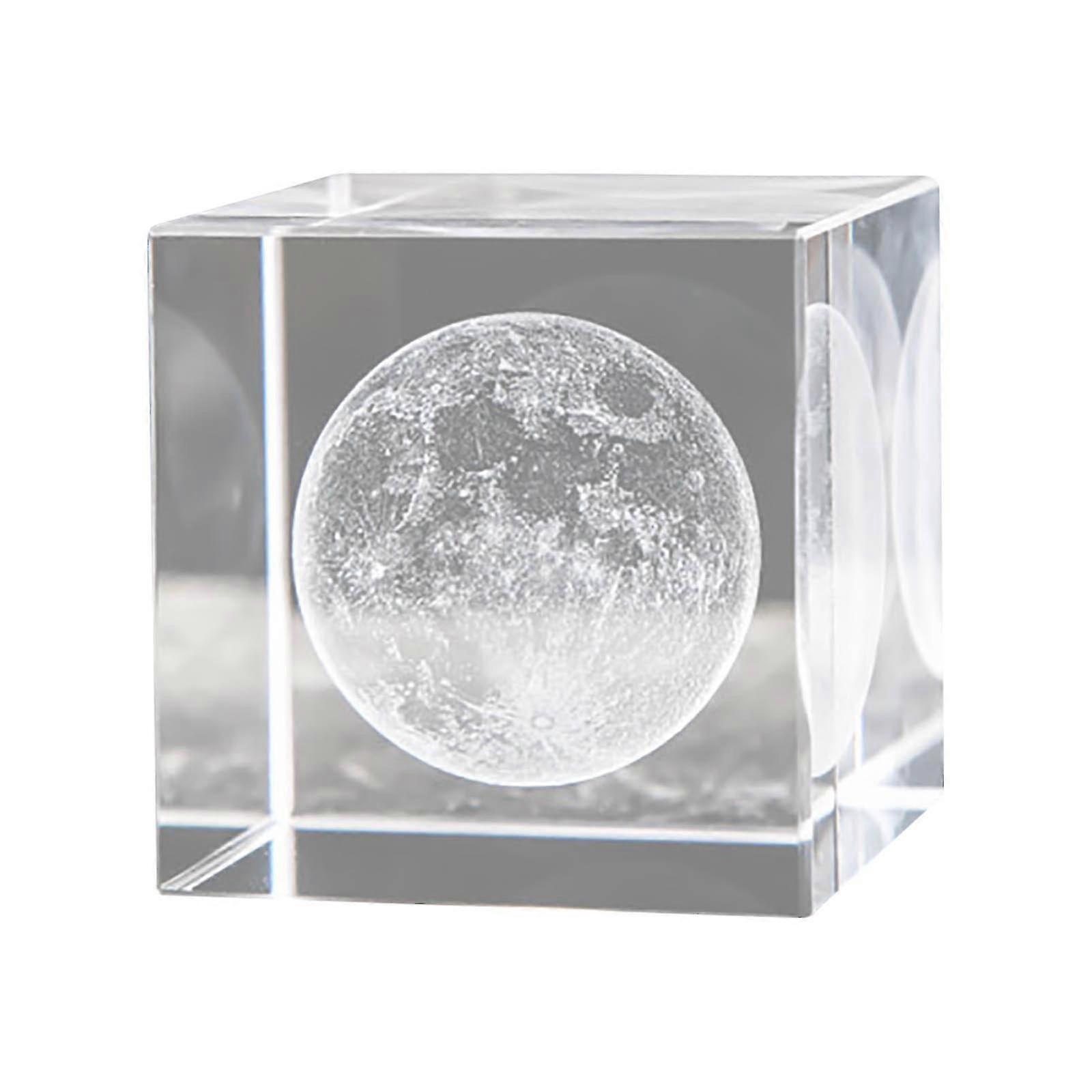 Cristal esculpido com lua, sistema solar, nuvens, desktop em forma de coração, ornamentos de presente criativos