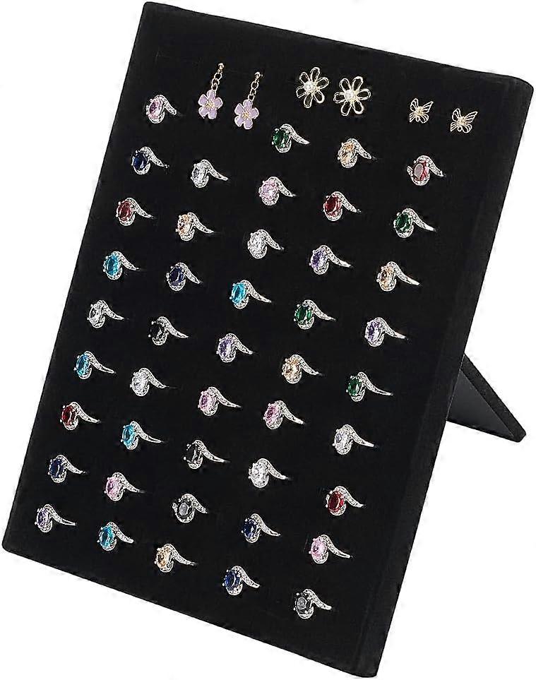 Black Velvet Ring Display Stand 8.9Inch Height 50 Slots Ring Organizer Frame Ring Holder with Bracket Rectangle Ring Jewelry Display Tray Ring Pad Sho