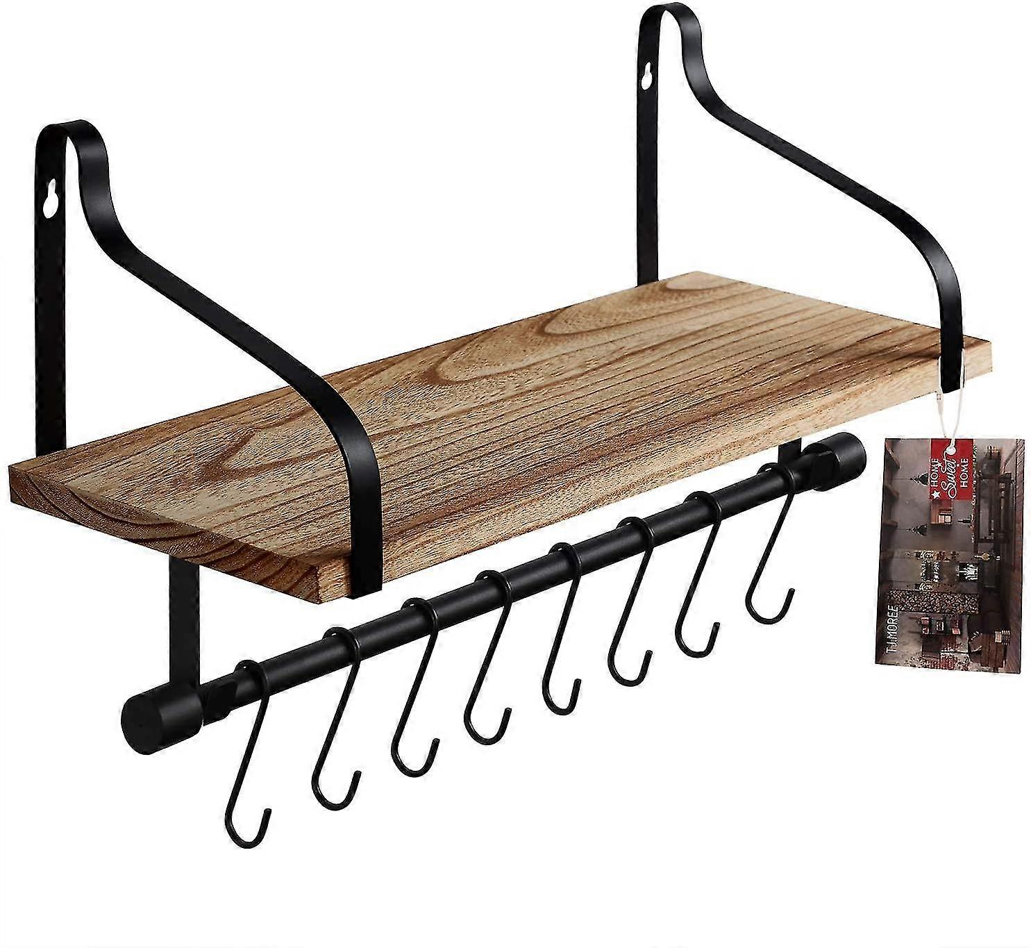 Wall Mounted Coffee Rack With 8 Hooks, Rustic Kitchen Floating Cup Rack, Coffee Bar, Wall Decor
