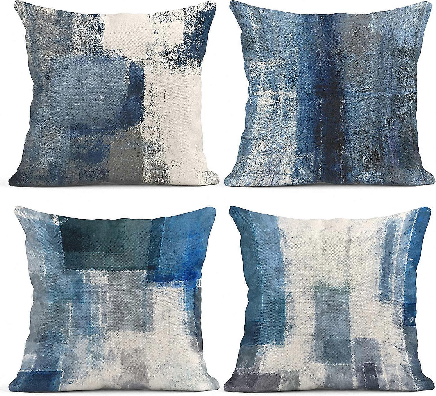 Set med 4 kuddfodral blå och grå, vit