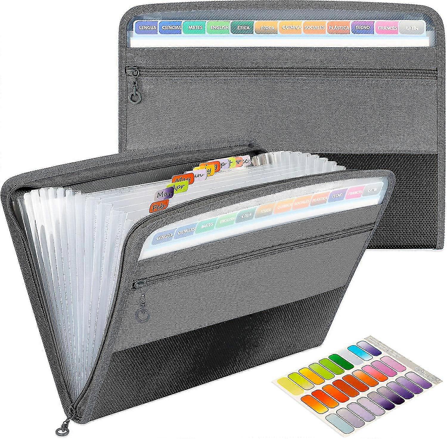 1pc 13 Pockets Zipper Expanding Folder A4 Plastic Folder Waterproof And Sturdy Folder (black)