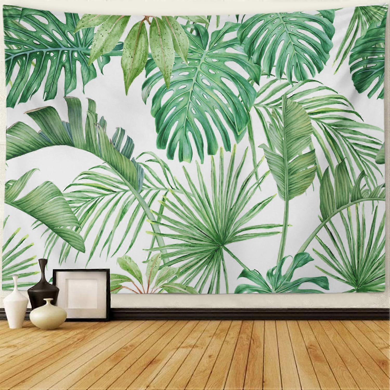 skog grønn veggteppe grønt blad tropiske blader monstera strelitzia palmer akvarell tropisk palme billedvev veggheng veggdekor billedvev for B