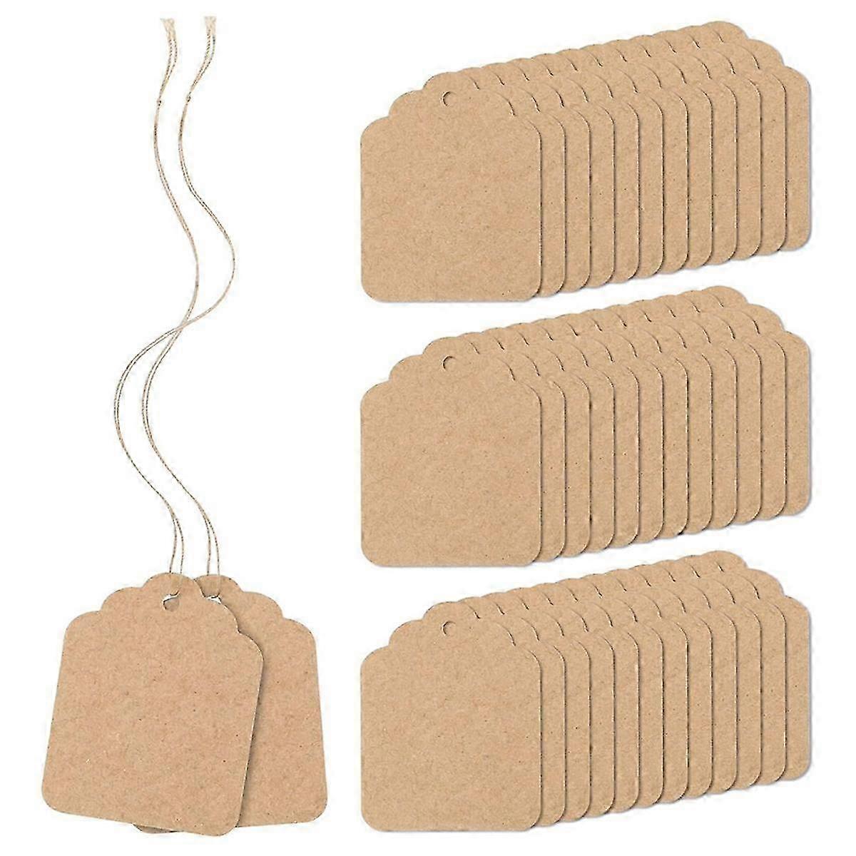 500 Pcs Étiquettes de prix avec String Attaché Papier Kraft Brun Cadeau Sacs Tags Marquage Enfilé Étiquette, 1,4 Pouce X 1,8 Pouce