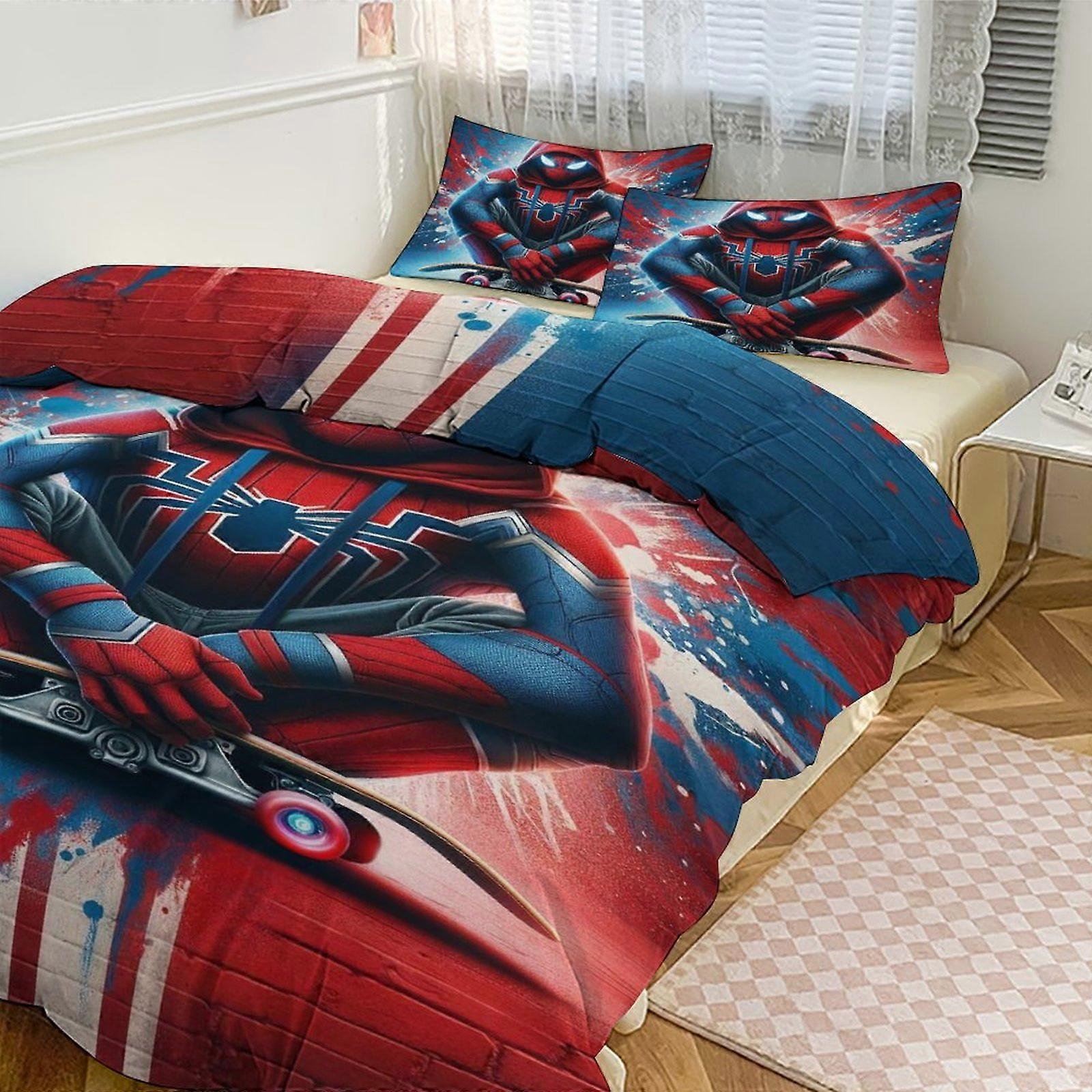 Ez67 Spiderman Print Bedding Set Pattern Duvet Cove Set 3 Pieces 1 Quilt Cover And 2 Pillowcases for Women Men Teens Multiple sizes to choose from IU6