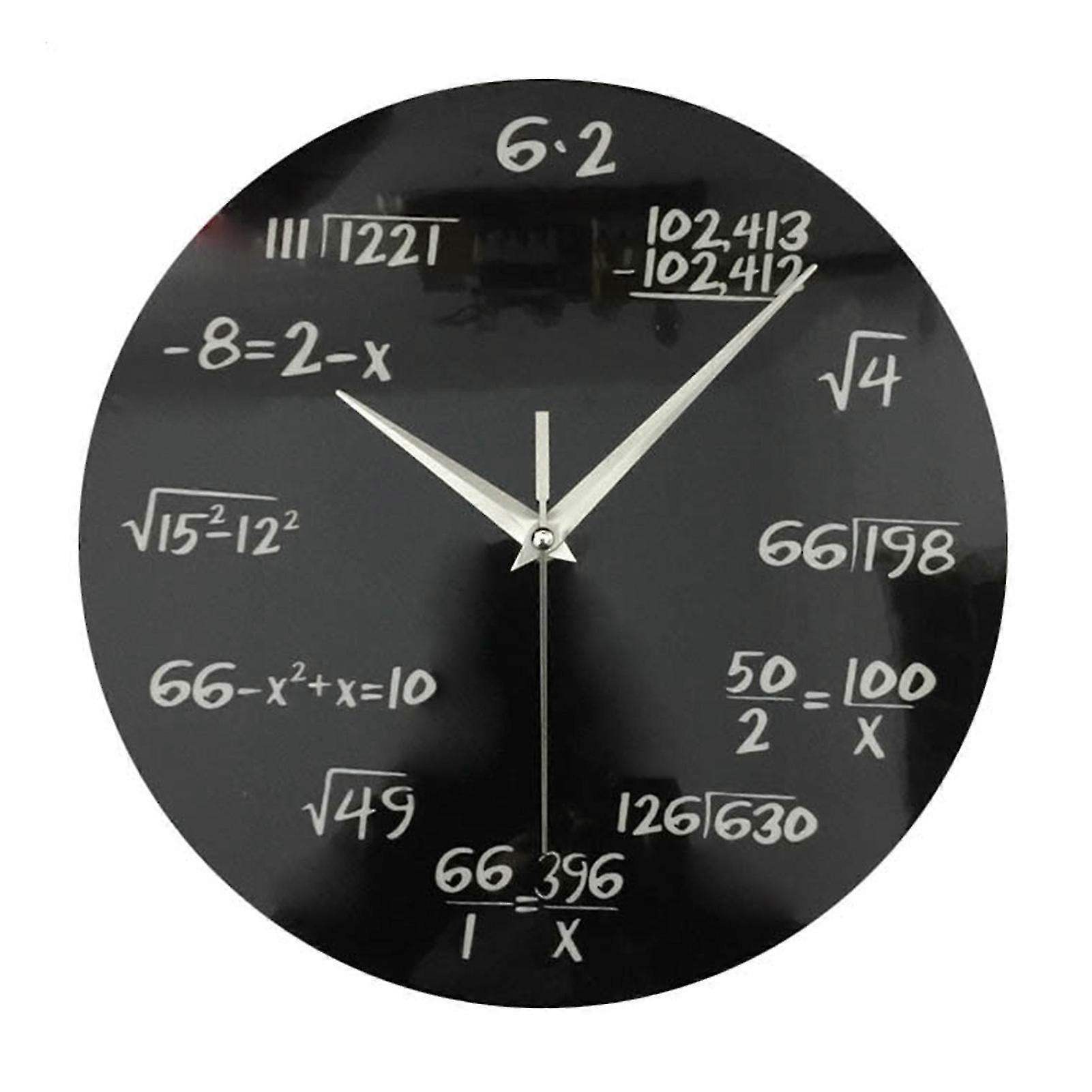 Math Wall Clock Silent Non-ticking Quartz Movement With Hanging Hook Wooden Clock For Classroom Home Decoration