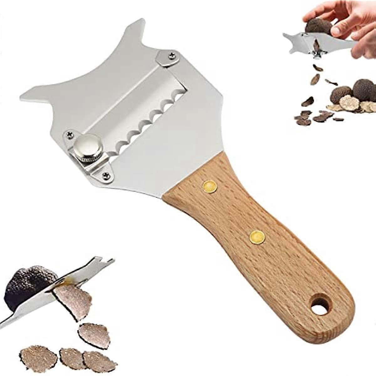 Truffle Slicer, Stainless Steel Chocolate Grater with Adjustable Blade Frozen Mushroom Cheese Chocolate Shaver with Wooden Handle for Home Kitchen Res