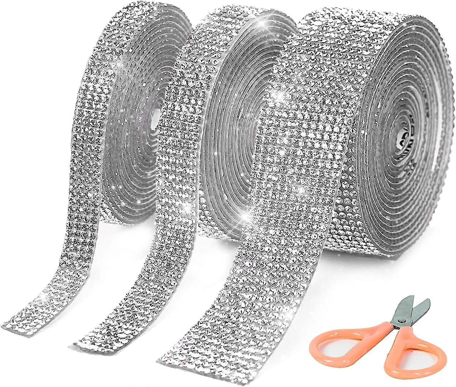 3Pcs Rhinestone Ribbon Roll 2mm Stone Self Adhesive Rhinestone Strips in 3 Different Sizes