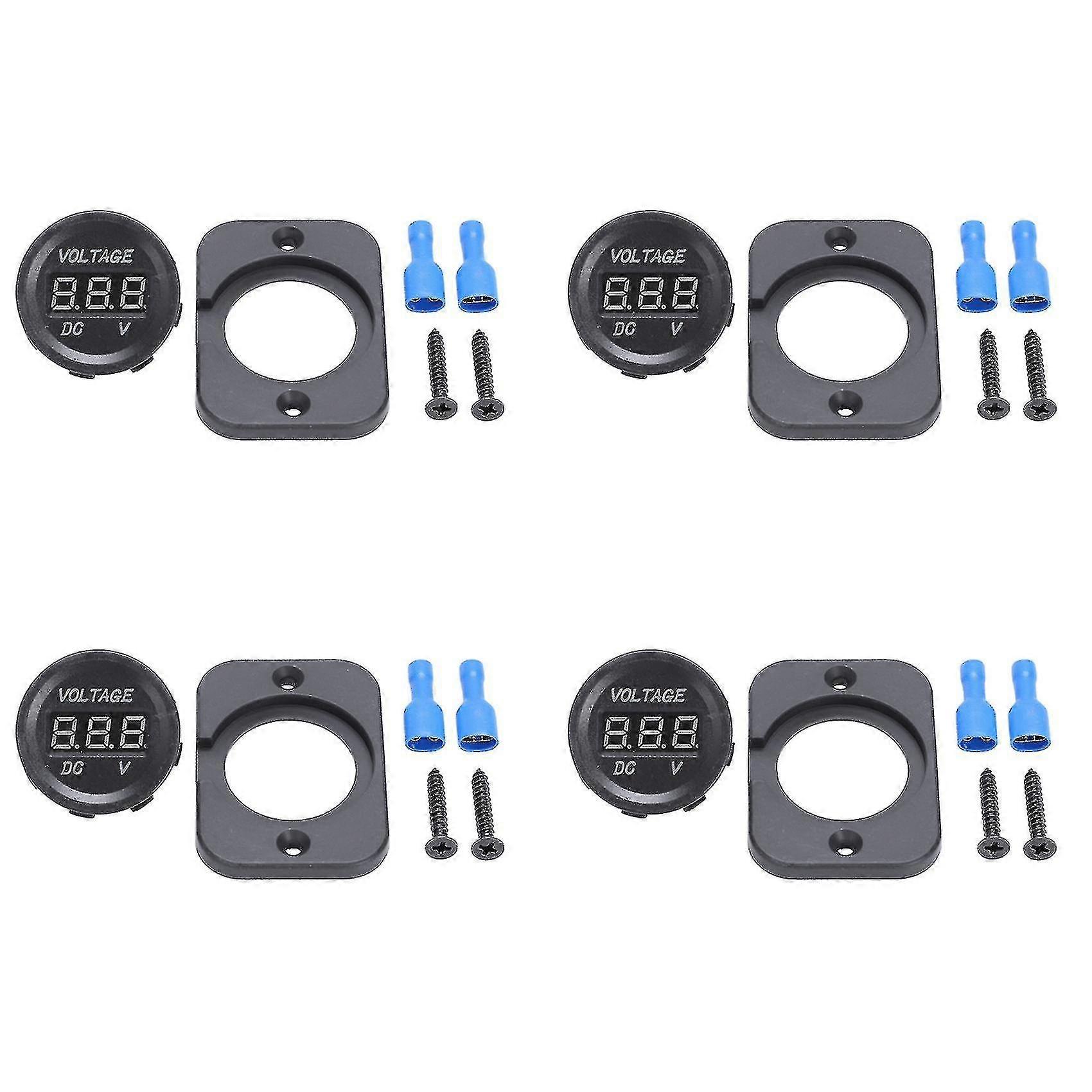 4x 12V-24V Wasserdichtes Auto Motorrad Led Digital Display Voltmeter Spannungsmesser Schwarz