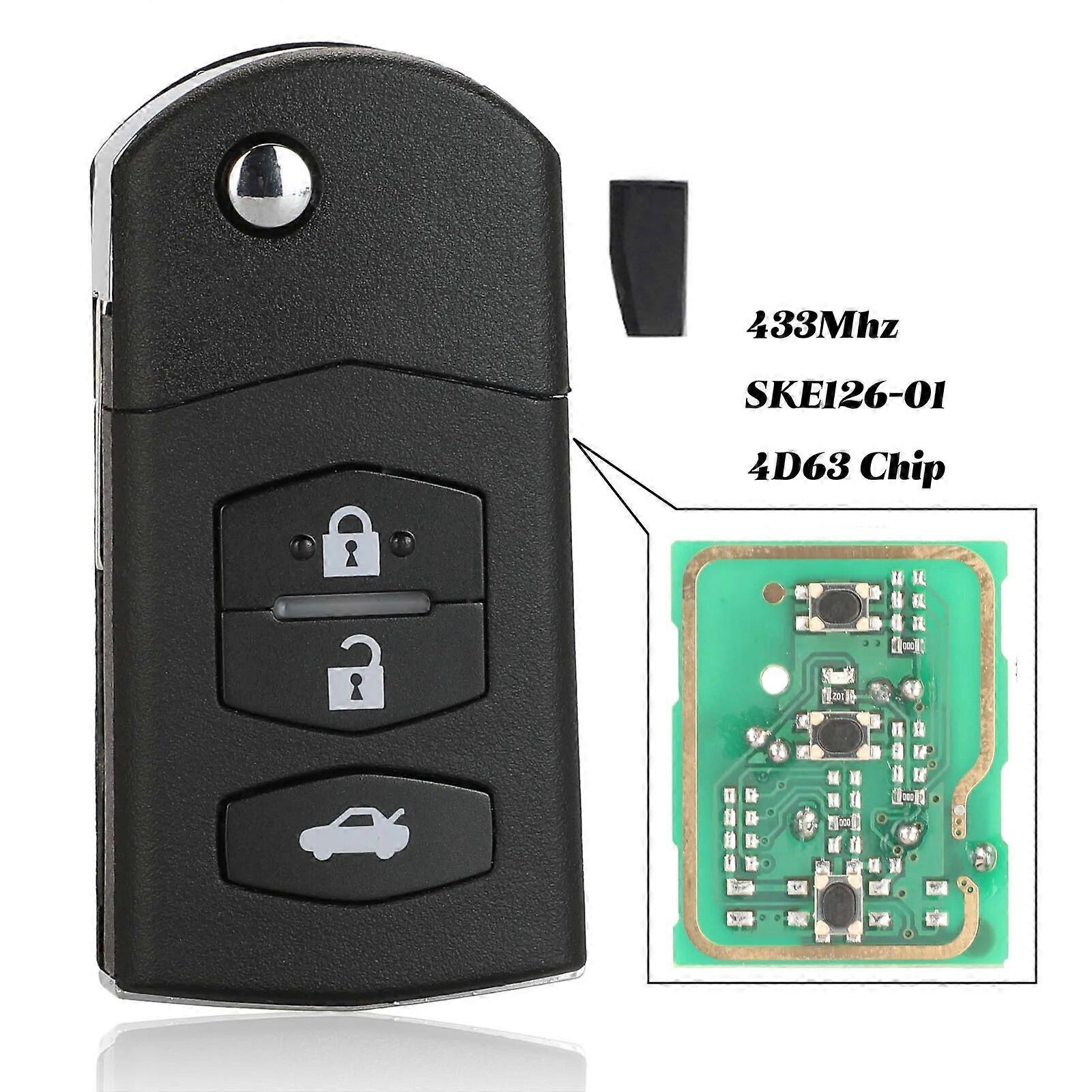 jingyuqin Folding Remote key Car Starter 3 Button 433MHz 4D63 Chip For Mazda 2 / 3 / 5 / 6 / MX5 / CX7 (SKE126-01)