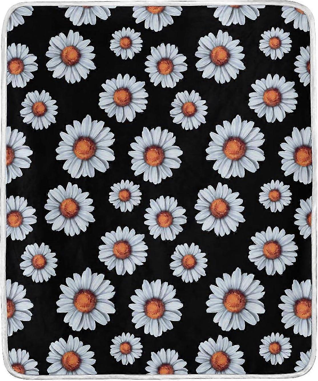 Flores de margarida branca em cobertor felpudo preto, cobertor de cama de microfibra leve, cobertores macios quentes e mantas UYNCids10591