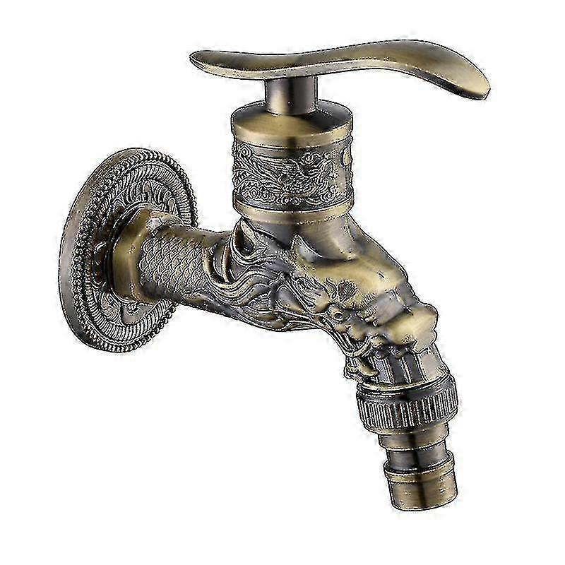 خمر النحاس شنت على الحائط صنبور، G1/2 "صنبور حديقة في الهواء الطلق، العتيقة صنبور النحاس، خمر شنبور مثبت على الحائط، التنين منحوتة العتيقة صنبور النحاس 