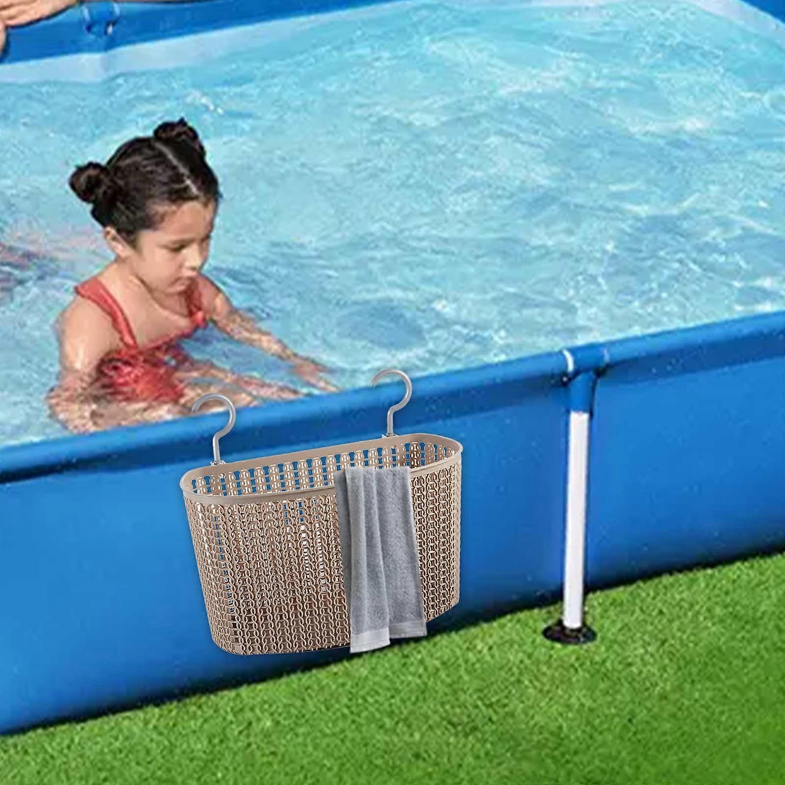 Khaki Pool Side Storage Basket Set, Pool Cup, Above Ground Pool Accessories, Pool Toy Basket, Pool Storage Bins For Most Frame Pools
