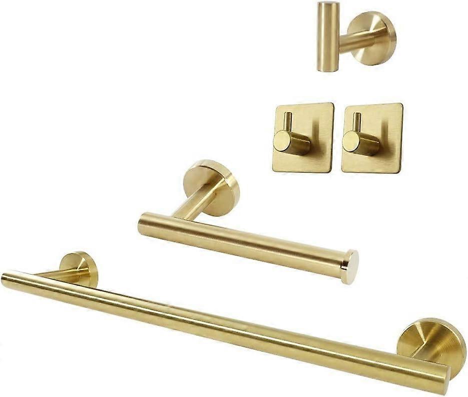 5 stk baderomsutstyr rustfritt stål-håndklestativ sett forlenge håndklestang + toalettpapirholder + 3 kappe håndklekroker