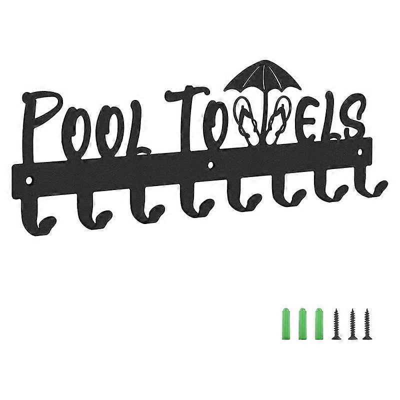 Pool Towel Rack with 8 Hooks, Towel Holder Wall Mounted for Outdoor or Bathroom, Towel Hanger for Hanging Bathrobes