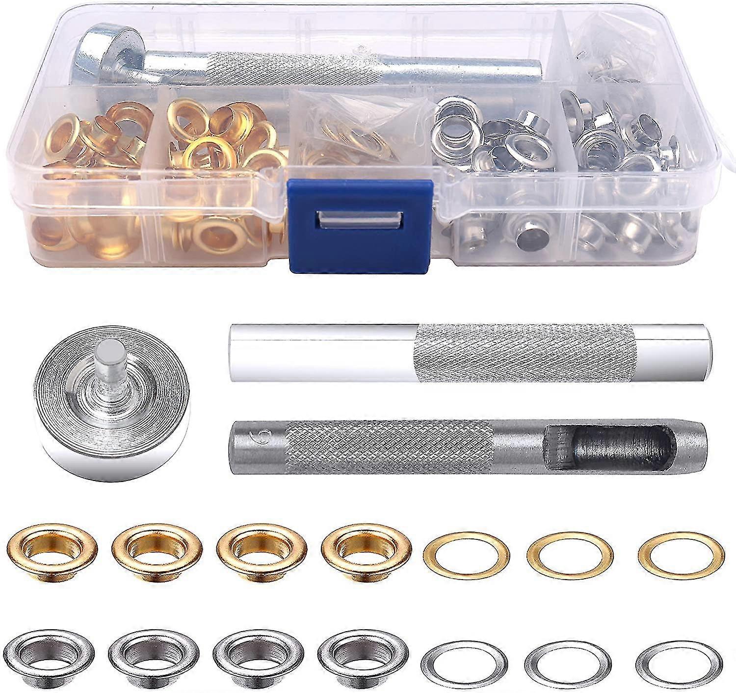 100 جهاز كمبيوتر شخصي جروميت كيت، 6mm Grommets الخياطة المعدنية قماش القنب Grommets مع 3pcs جروميت