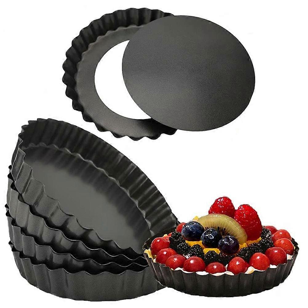 6 Pack 5 Inch Mini Tart Pans with Removable Bottom Round Quiche Pan, Heavy Duty Fluted Side Pie Tar