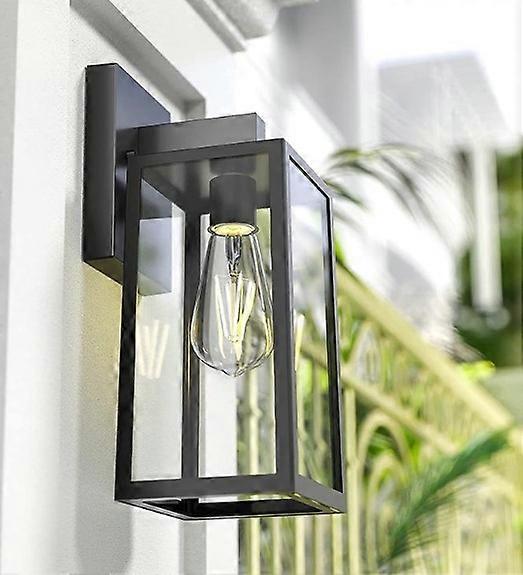 屋外防水壁取り付け用燭台、ポーチ壁取り付け用燭台、E26ソケットとガラスシェード付き壁掛け照明、パティオ用モダンなマットブラック壁取り付け用燭台