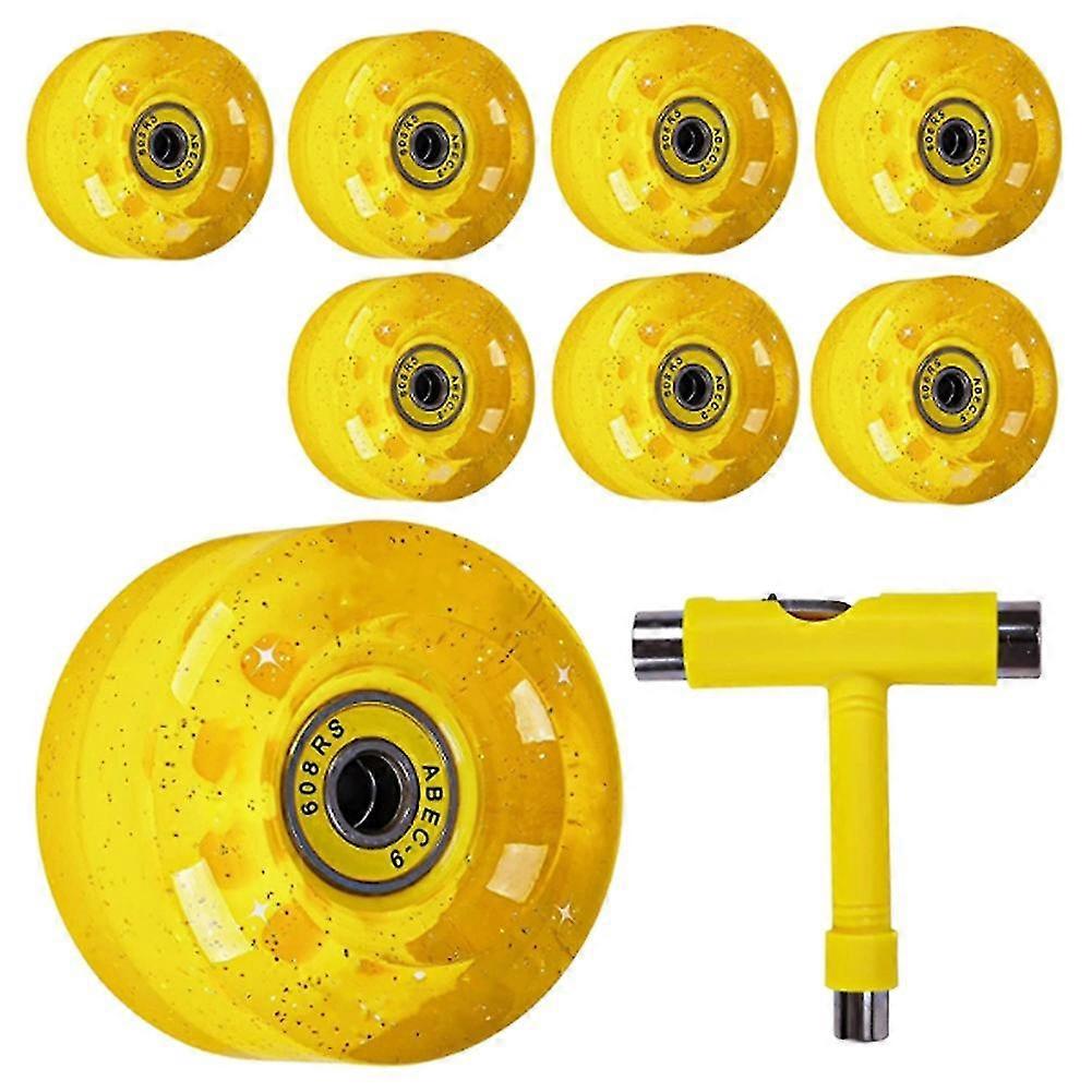 8 Pack 32x58mm,82a Quad Roller Skate Wheels Com Rolamento,Amarelo