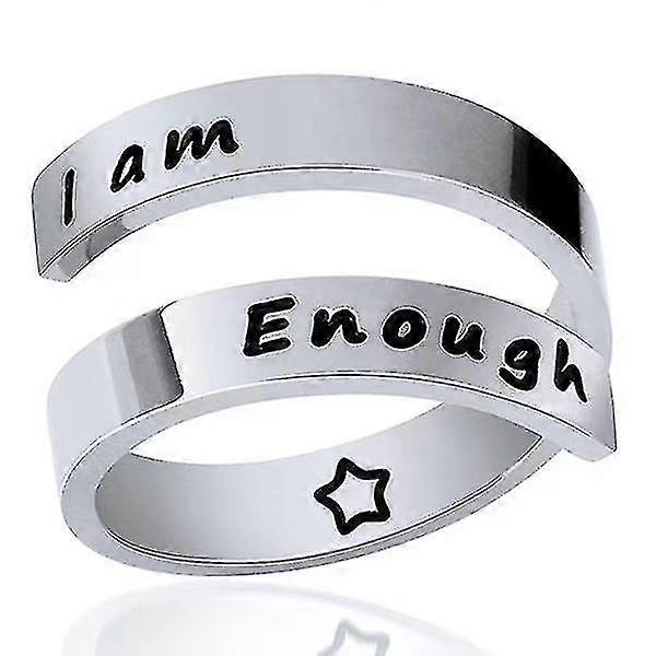 Lettering Double Layer Ring Simple, Open Adjustable Lettering Ring, Silver