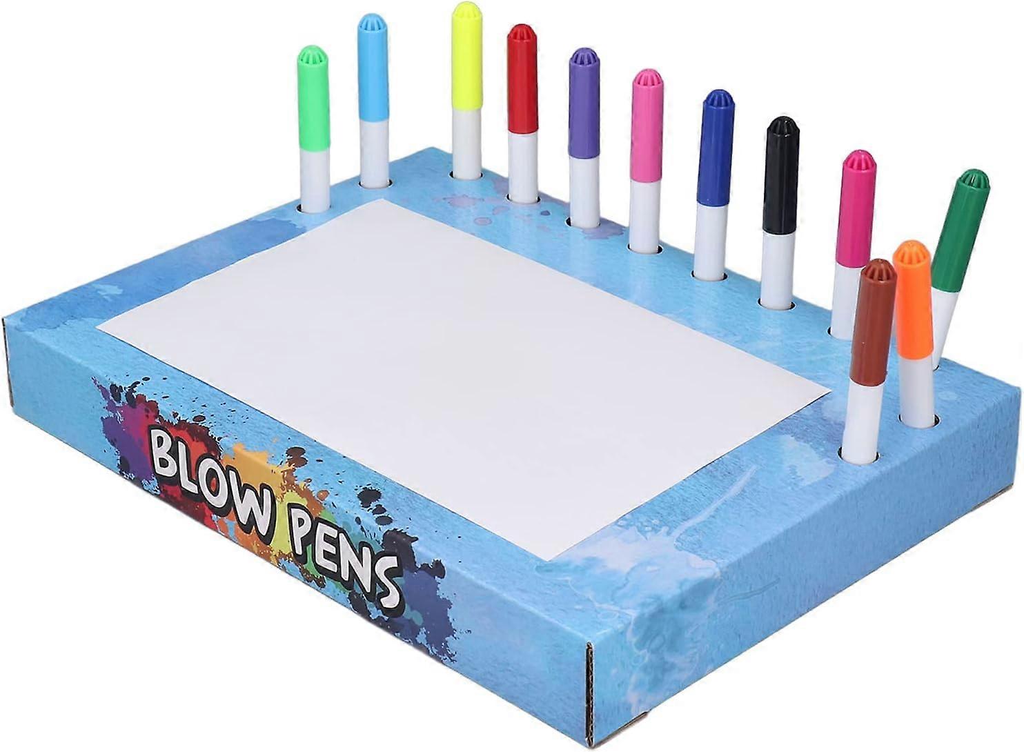 Enfants Blow Pens Educational Cap Cap Fluorescent Blow Airbrush Pen Safe Rich Colors pour l’école maternelle (type d’océan)