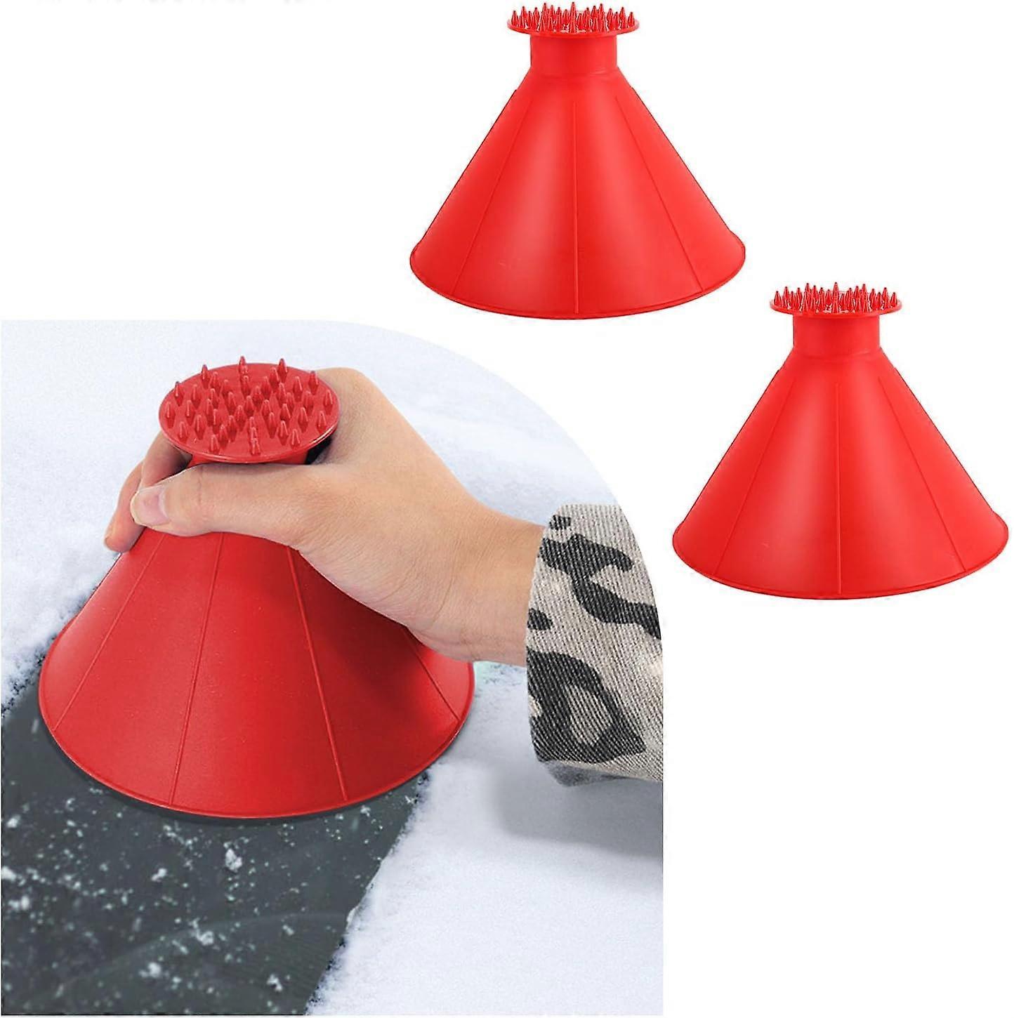 2PCS Car Magic Ice Scraper, Conical Car Windshield Ice Scraper with Funnel, Frost and Snow Removal, GM Winter Snow Removal Accessories (Red)