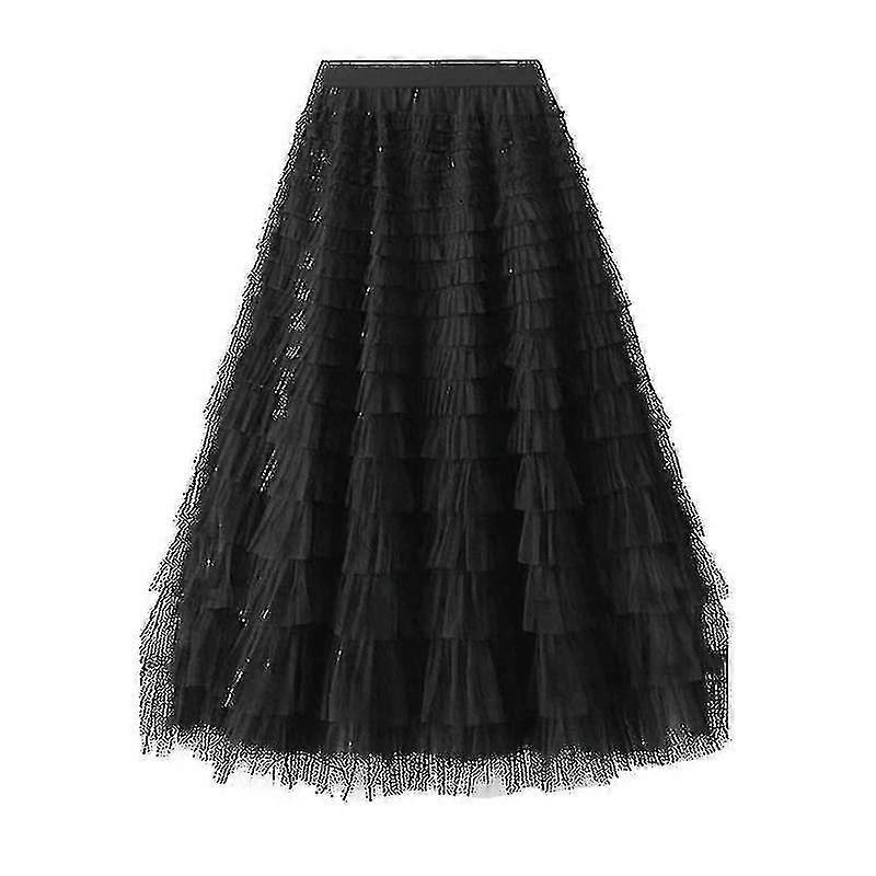 Taille élastique à plusieurs niveaux Tulle Maxi Jupe Longueur de la jupe 95cm