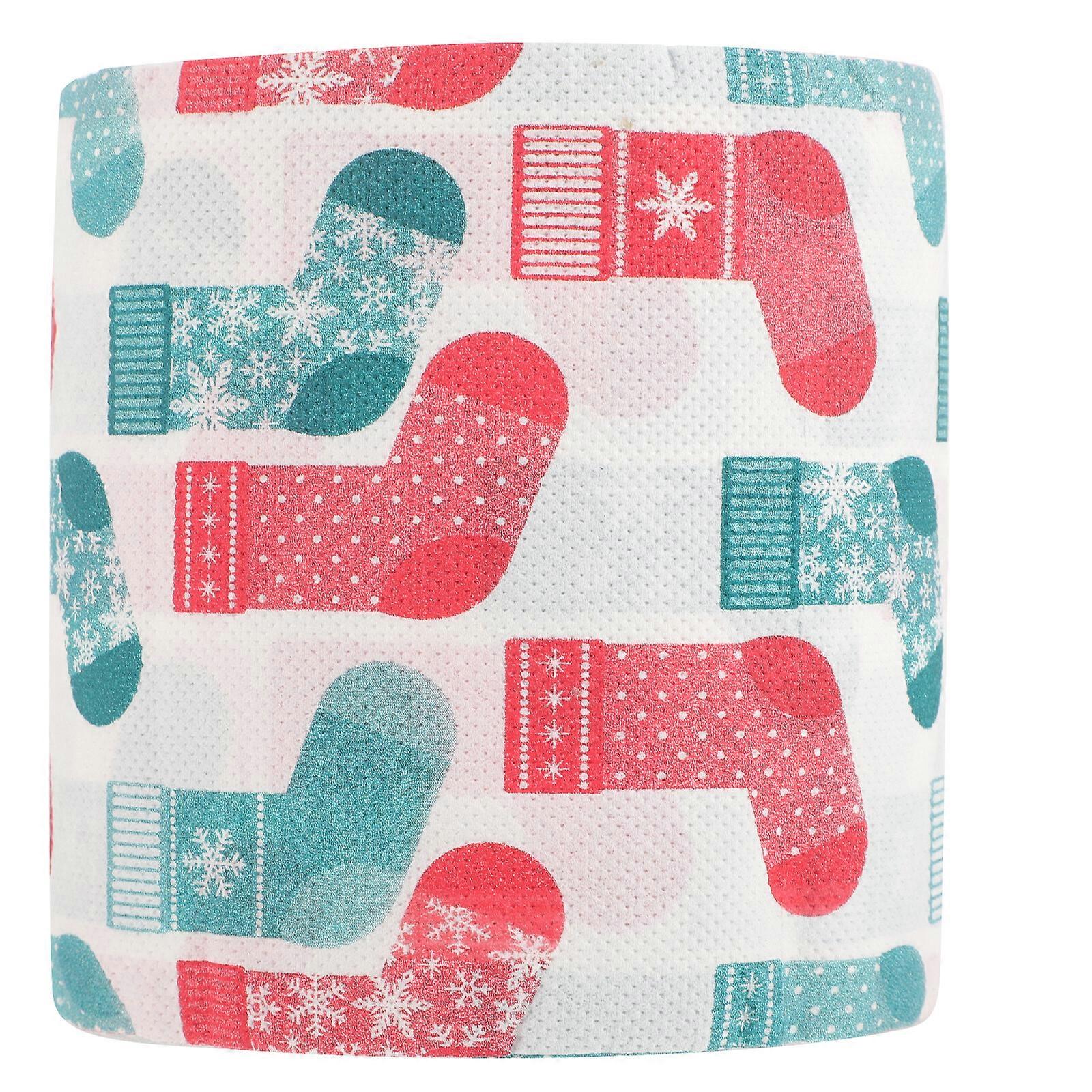1 Roll of Christmas Toilet Paper Christmas Socks Pattern Toilet Paper Xmas Printing Tissue Roll Decor