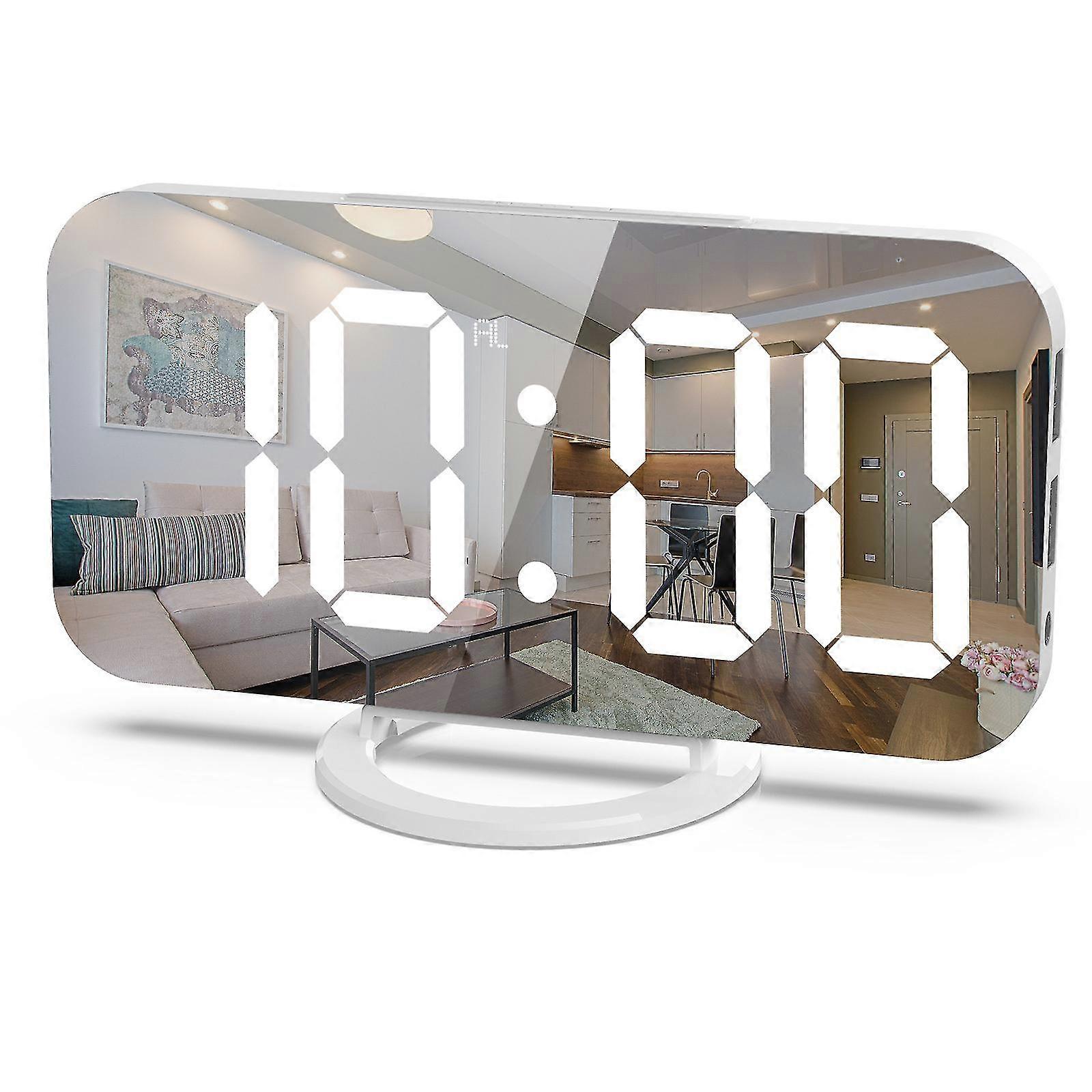 Digital Clock Large Display Electronic Digital Alarm Clock Large Screen Electronic Clock Mirrored Clock Led Display Electronic Clock(1pc, White)