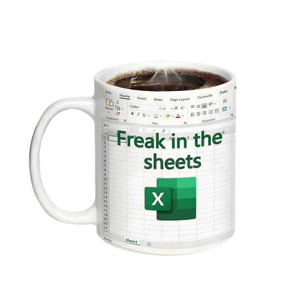 Funny Coffee Mug, Excel Spreadsheet Design