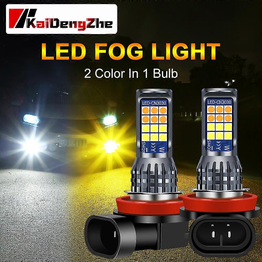 H8 H11 H16 car light LED Fog s Dual Colors Led fog 3030 24SMD H3 H4 H7 H9 LED BULBS 9005 9006 HB3 HB4 LED FOG LAMP P13W drl 12v