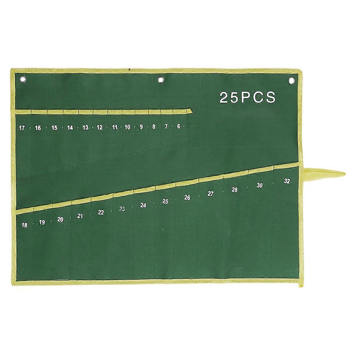 1pcs Durable Canvas Spanner Wrench Tool Roll Up Storage Bag Green 25 Pockets(675*490mm)