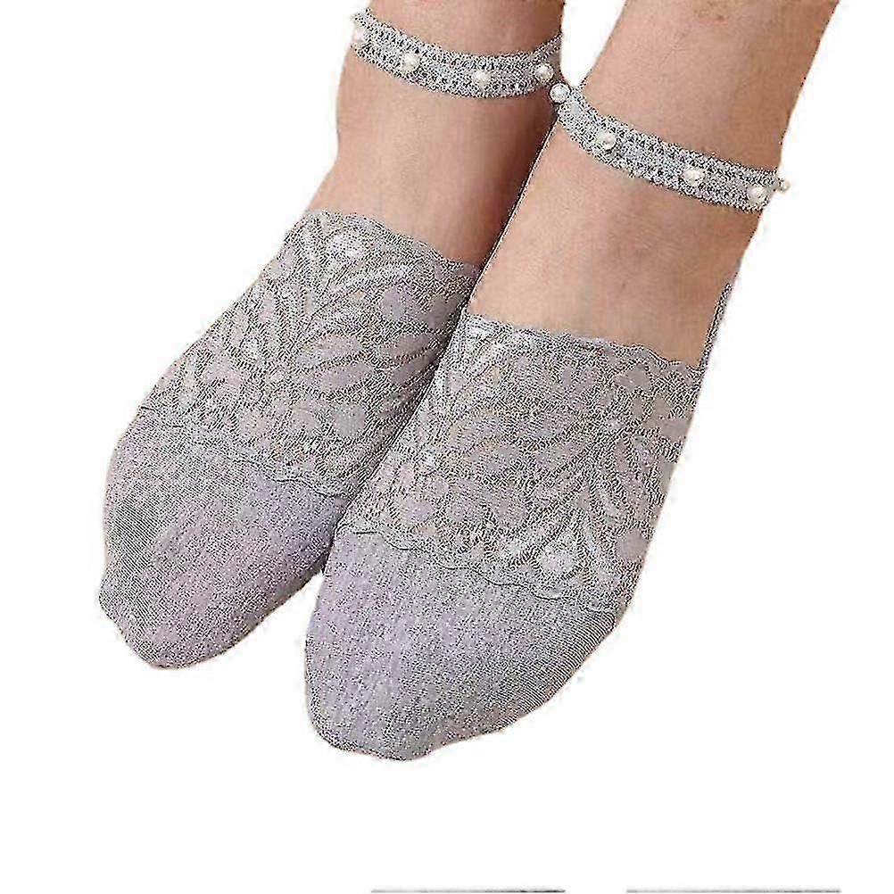 Calzini sottili in pizzo perlato per le donne Calzini in pizzo con perline Calzini alla caviglia Calzini foderati in pizzo trasparente Calzini da barca in pizzo invisibile
