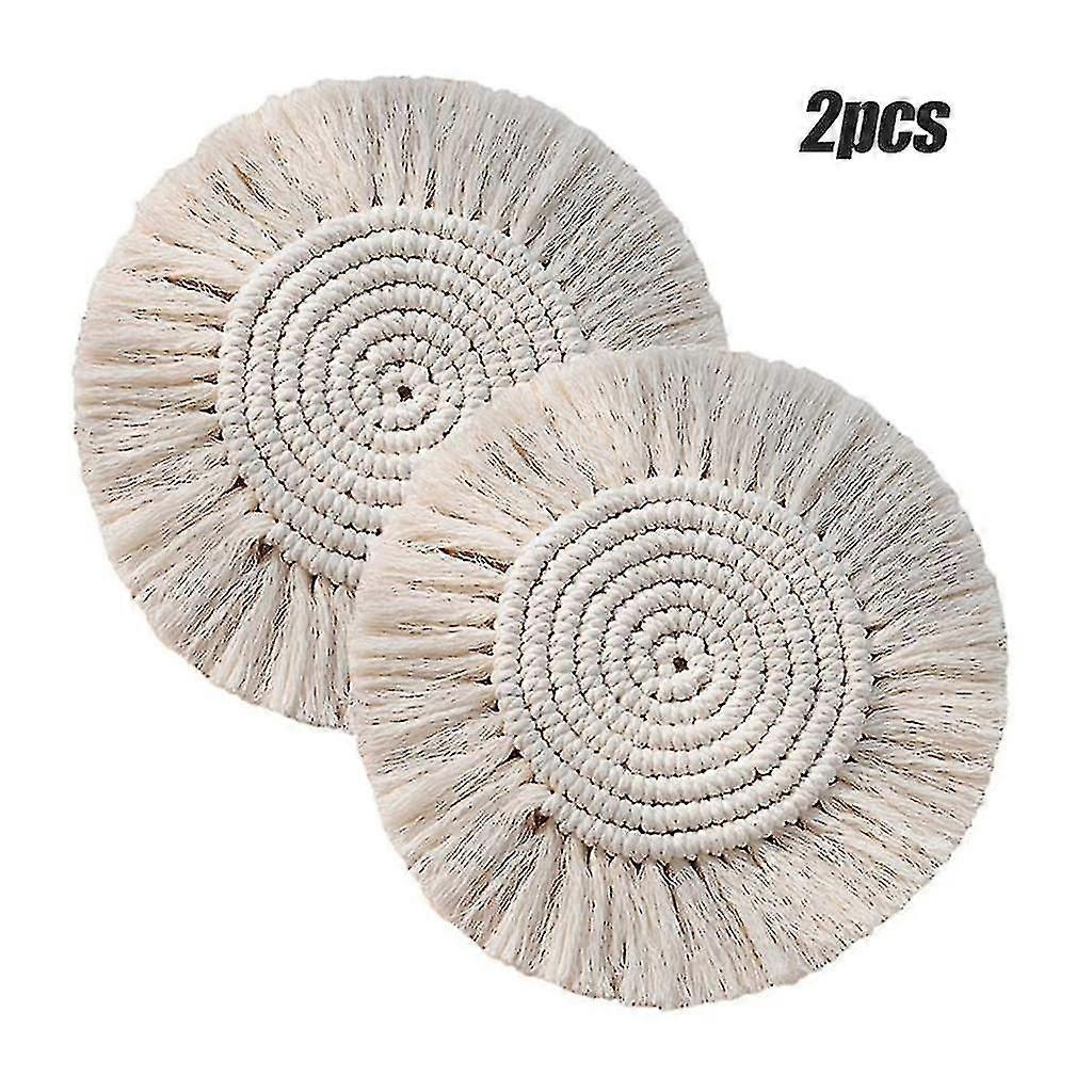 Handmade Macrame Woven Coasters Round Placematswhite2pcs