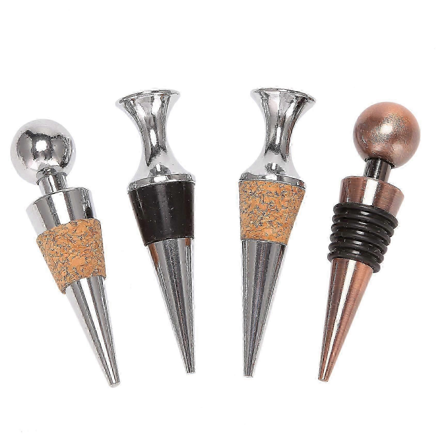 4 Pcs Stainless Steel Wine Stopper Vacuum Sealed Bottle Stoppers Wine Cork Bottle Stopper Storage T
