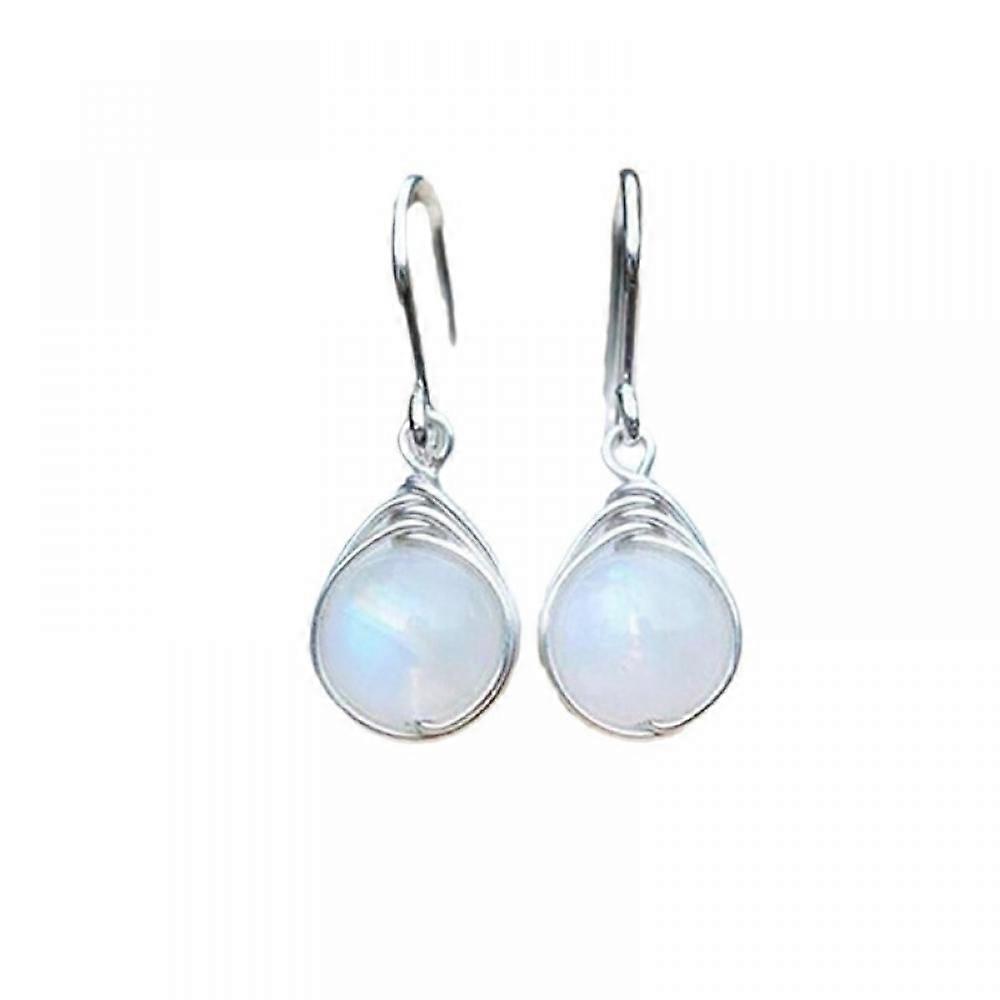 Natural Moonstone Sterling Silver Dangle Drop Earrings