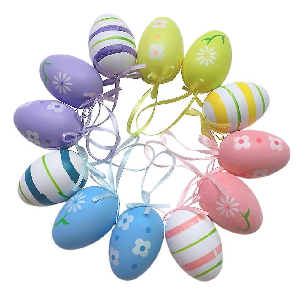 12pcs Plastic Easter Eggs with Ribbon for Hanging Decoration