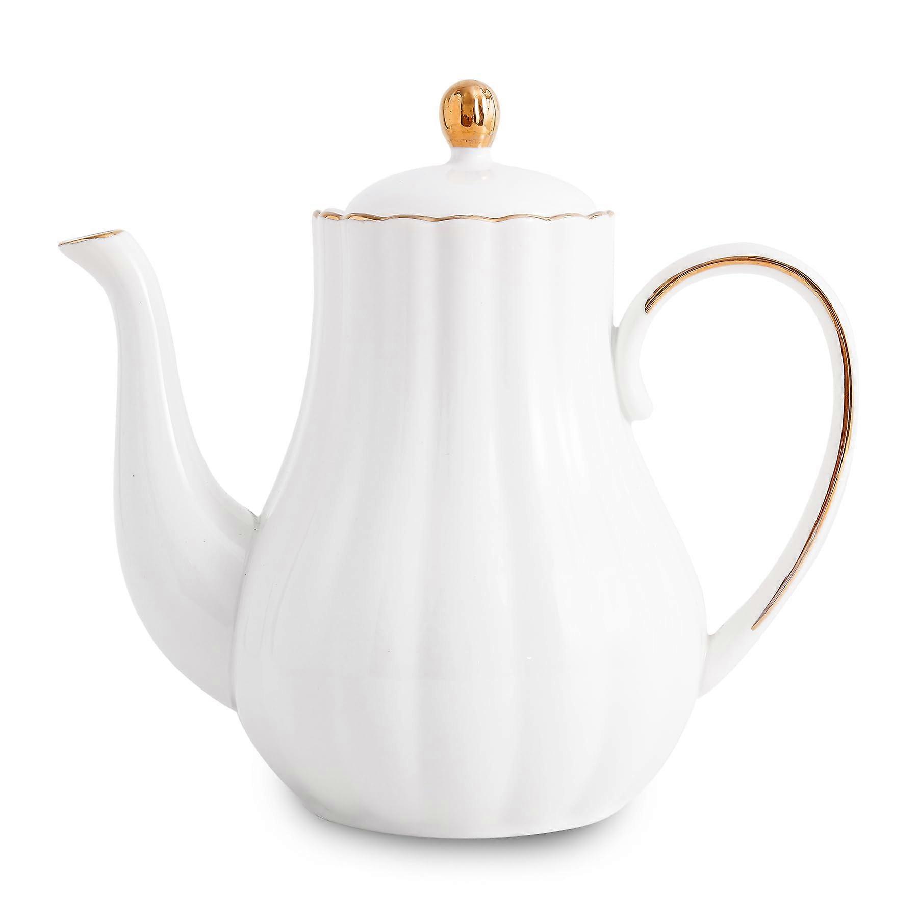 Porcelain Teapot 37oz for Blooming Loose Leaf Tea - Elegant White Floral Design for Tea Party and Afternoon Tea