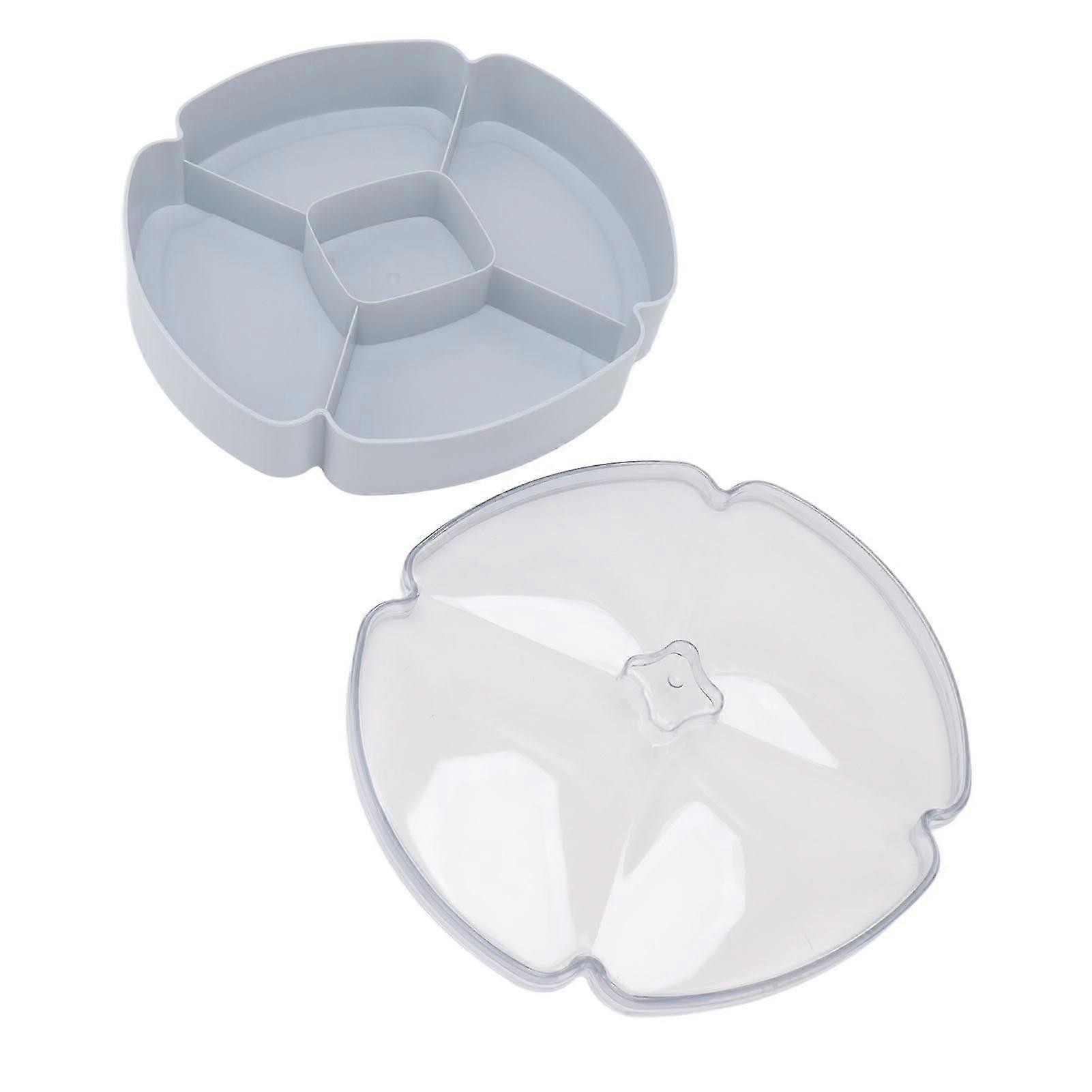 Blue Round Plastic Snack Serving Tray with 5 Sections for Fruit, Nuts, and Candy