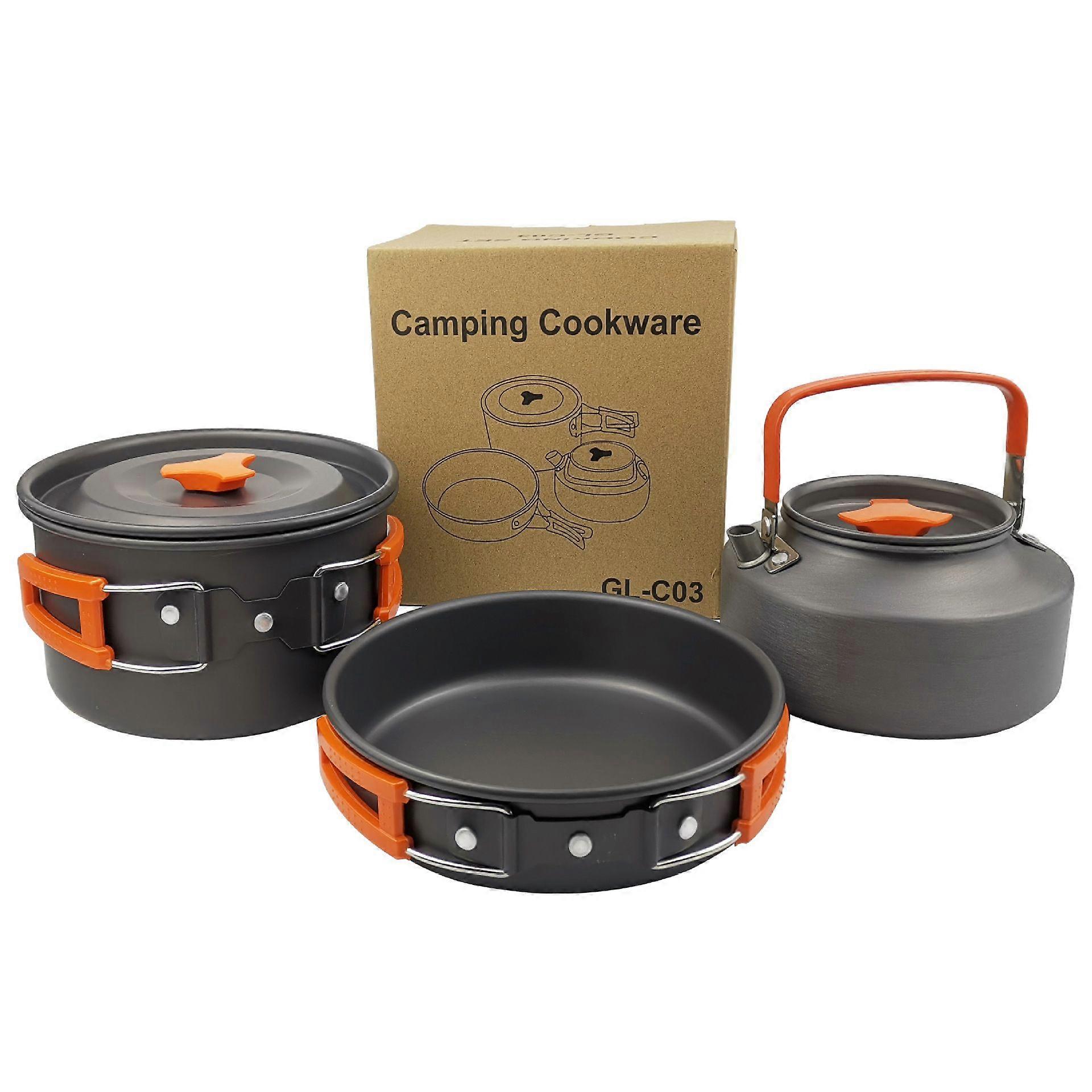 Camping Cookware Mess Kit Non-Stick Pot and Pan Set with Kettle Lightweight for Hiking Backpacking Cooking Picnic