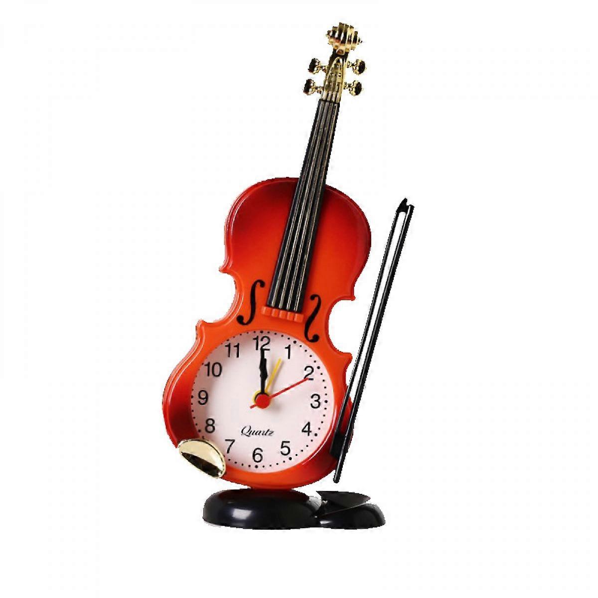 Simulation violin alarm clock, creative instrument style desktop clock, living room decoration desk clock