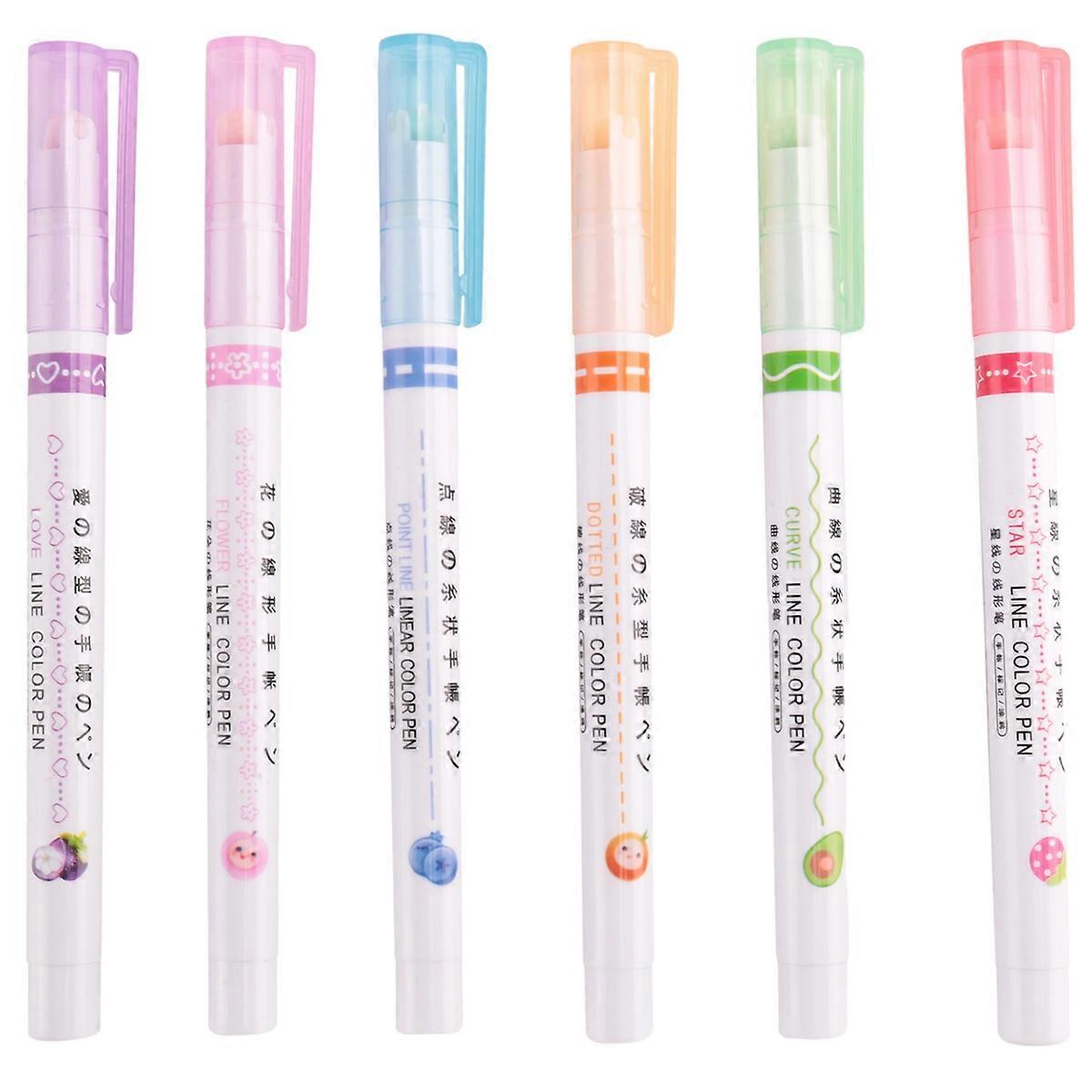 6 Piece Curve Highlighter Set with 6 Different Curve Shape Tip Pens, Colorful Curve Pens, Highlighter, Various Colors