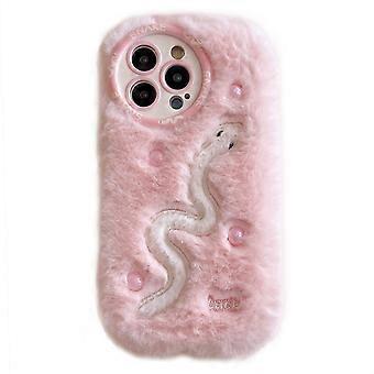 Para iPhone 16 Pro Max Funda Diseño de Serpiente Acentos Perla Peludo TPU Cálida Funda de Teléfono-Rosa