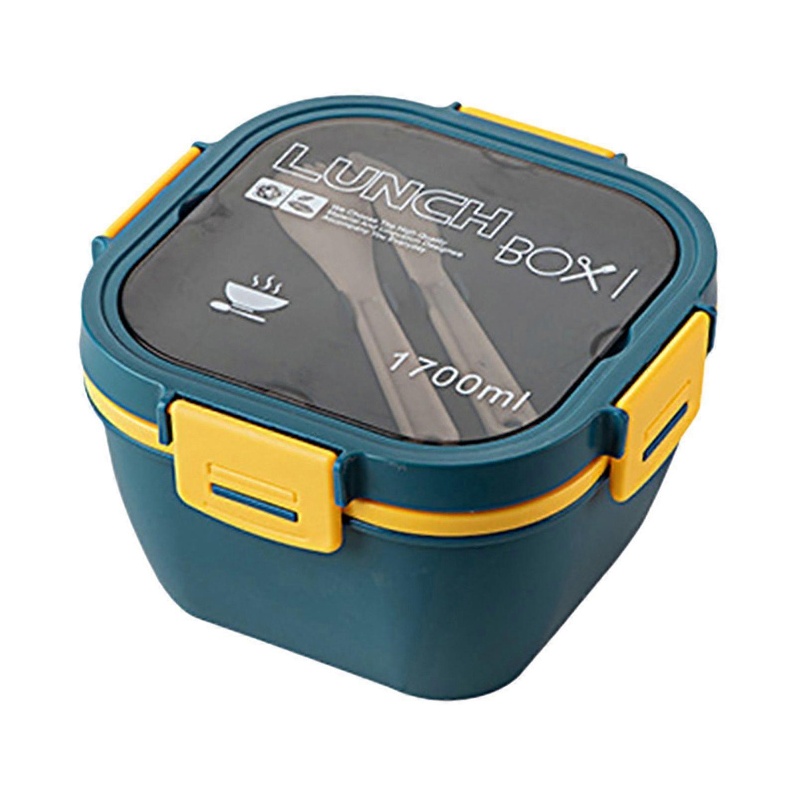 Double Layer Salad Lunch Container 4-Compartment with Sauce Container Fork Spoon Food Prep Storage Containers for Lunch Snacks School Travel