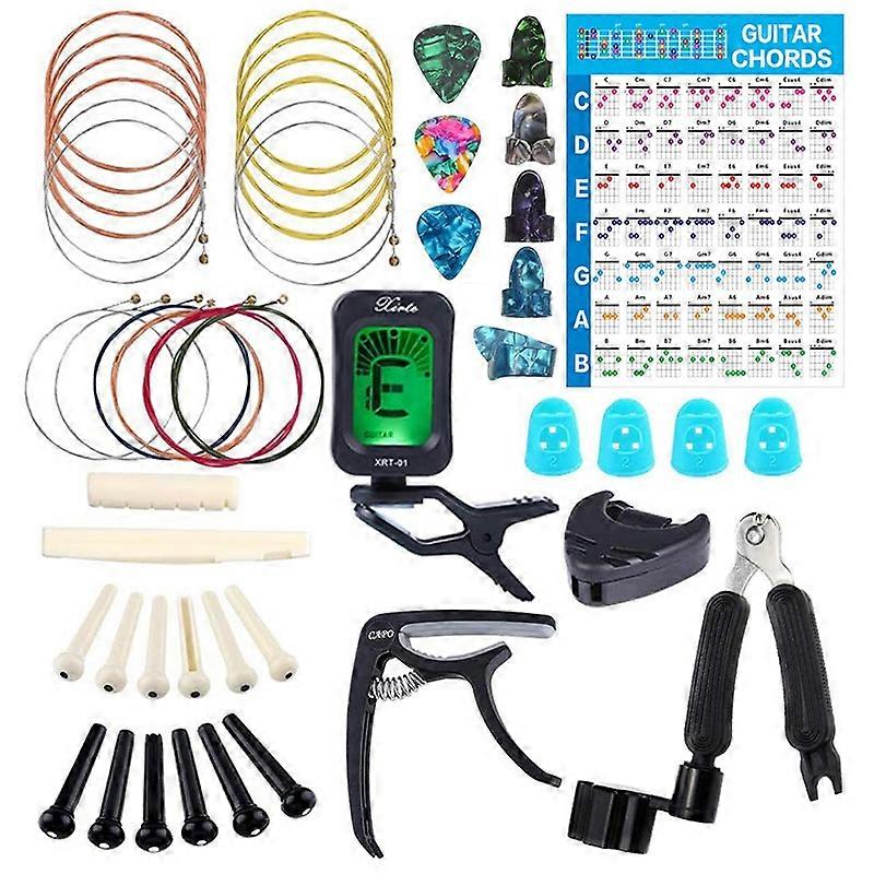 Guitar Changing Tool Kit Strings Selectable Capo Pick Holder Tuner Bridge Pins Thumb Finger Selectable Accessory Kit Storage Bag